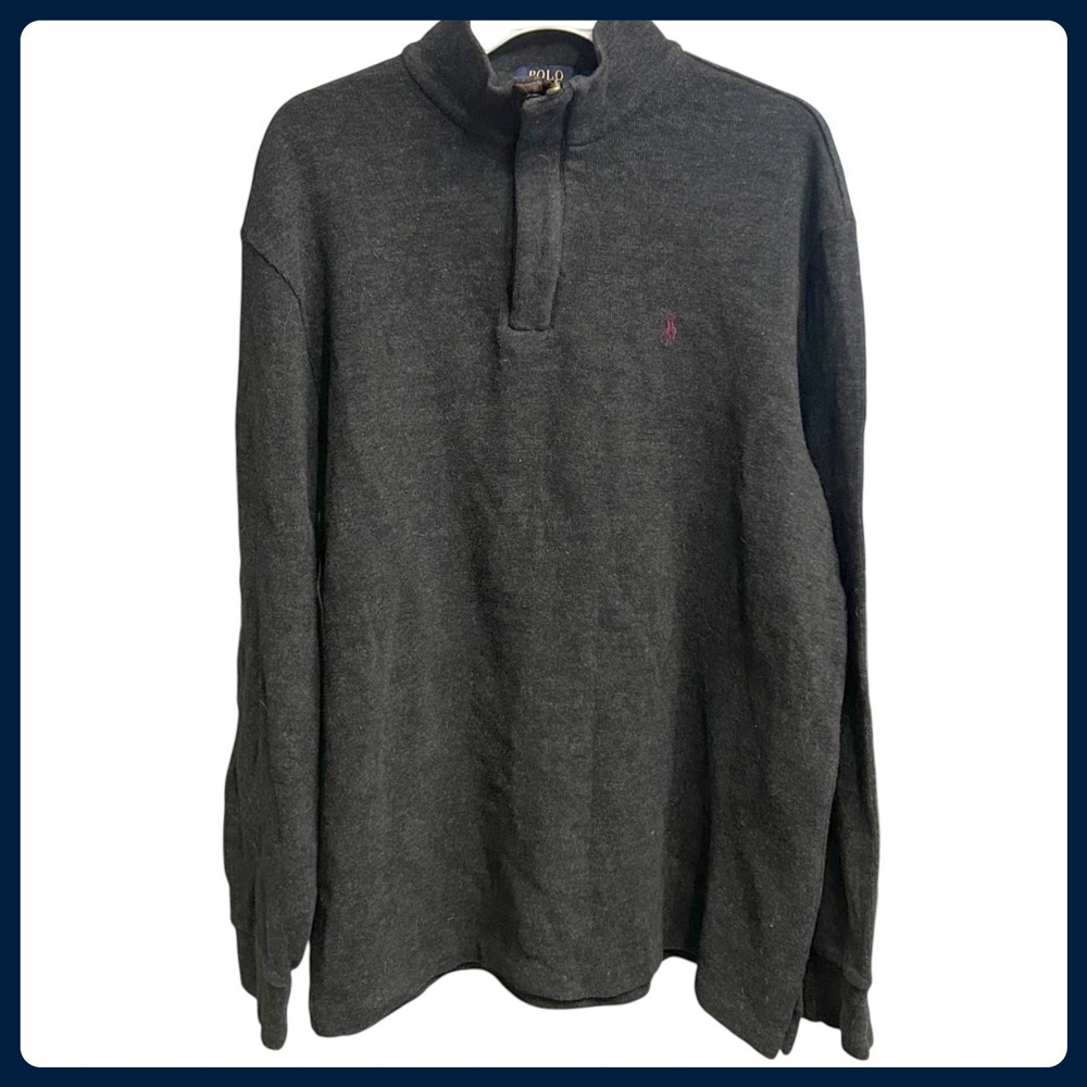 Polo Ralph Lauren Men Charcoal‎ Gray 1/4 Zip Mock Neck Long Sleeve Shirt Size L